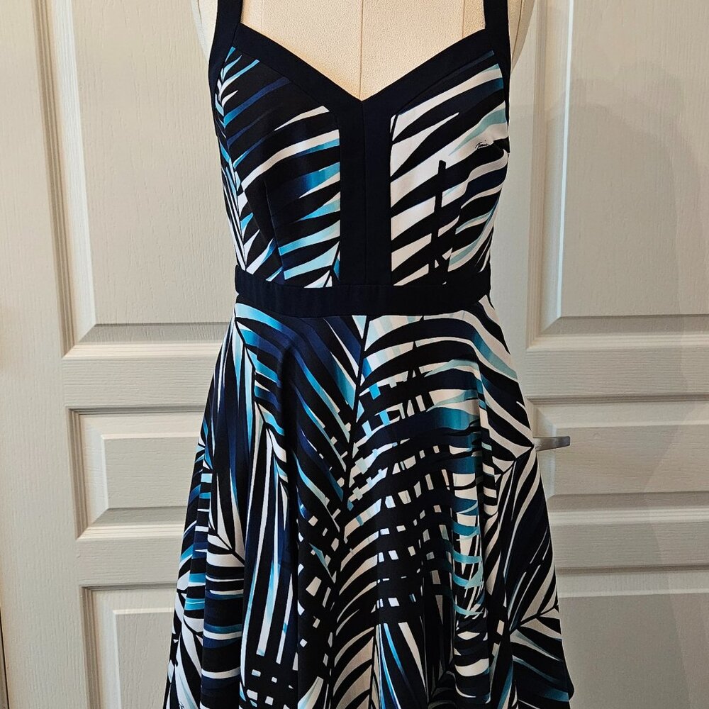 Trina Turk Sz 4 Blue Palm Print Mini Dress